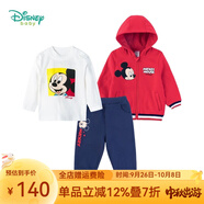 迪士尼寶寶（Disney Baby）童裝男女童衛衣套裝加絨連帽外套米奇T恤+褲子3件裝 大紅1127 12個(gè)月/身高80cm