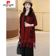 皮爾卡丹（pierre cardin）秋冬蝙蝠長(cháng)袖流蘇毛絨針織開(kāi)衫外套女裝時(shí)尚洋氣媽媽百搭披肩 紅色 均碼 建議90-170斤穿