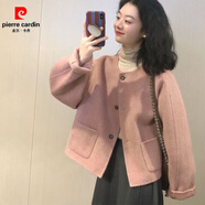 皮爾卡丹（pierre cardin）法式小香風(fēng)短款毛呢外套女秋冬冬季加厚小個(gè)子氣質(zhì)雙面呢大衣 粉色外套 【秋冬季新款】 L 【建議110-120斤】