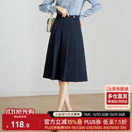 尚都比拉洋氣減齡春秋學院風a字裙半身裙職業(yè)氣質顯瘦百褶裙 深藍色 M 