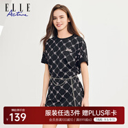 ELLE ACTIVE潮酷寬松連衣裙夏季老花時(shí)尚個(gè)性LOGO滿印運(yùn)動(dòng)休閑圓領(lǐng)短袖T恤裙 黑/粉色-新版 S