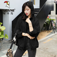 啄木鳥(niǎo)春秋短款小外套女2025新款上衣女韓版風(fēng)衣大碼女裝寬松學(xué)生夾克衫 黑色 M 100斤以下