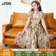 妖精的口袋法式方領(lǐng)連衣裙女2024夏季新款泡泡袖高定雪紡碎花裙子 春日花花黃 S