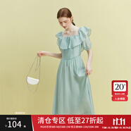 范思藍(lán)恩23FS12493 法式一字肩兩穿連衣裙女夏季新款海邊度假長裙 湖水綠 L