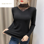 夏典素訂女王（SE.PSTP）秋冬款半高領(lǐng)蕾絲拼接德絨保暖內衣單I件長(cháng)袖修身百搭打底衫女外 黑色今年流行的輕奢品牌 L (80-125)斤