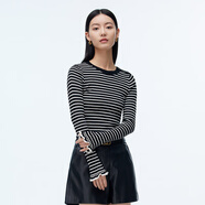水云間（SEDATE）太陽之約水云間撞色條紋喇叭袖針織衫女秋冬新款2025羊毛保暖長袖 黑條 M