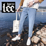 Lee dprre秋季新款ulzzang牛仔褲男士原宿風(fēng)學(xué)生百搭寬松九分褲簡(jiǎn)約褲子潮 淺藍色 直筒牛仔褲 2XL【34】