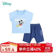迪士尼兒童短袖套裝T恤短褲2件套 男童米奇淺藍212T1241 5歲/身高120cm