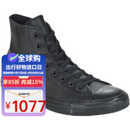 Converse匡威男女時(shí)尚高幫皮革板鞋休閑運動(dòng)球鞋情侶平底黑色 135251C 36