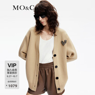 MO&Co.【綿羊毛×山羊絨】春秋重工愛心釘鉆V領(lǐng)毛衣開衫外套 駝杏色 S 160