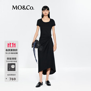 MO&Co.連衣裙夏扭結(jié)高腰短袖正肩長裙MBE2DRS002可露麗穿搭 黑色 L /170
