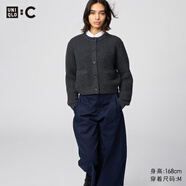 優(yōu)衣庫合作款/女裝華夫格圓領(lǐng)針織開(kāi)衫/毛衣外套479676 08 深灰色 M /160/84A