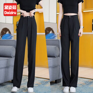 黛姿茹（daiziru）窄版闊腿西裝褲子女秋季2025新款高腰直筒褲九分工裝顯瘦休閑褲 黑色/長(cháng)褲【拉鏈+后平腰】 薄款 M (27) 【95-105斤】