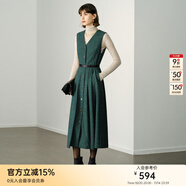 顏域毛呢中長款V領(lǐng)連衣裙冬裝女款2025年新款簡約裙子氣質(zhì)背心裙 綠色 S