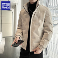 ROMON輕薄羽絨服男士2025冬季新款立領(lǐng)休閑百搭保暖外套潮流時(shí)尚男裝 卡其 XL