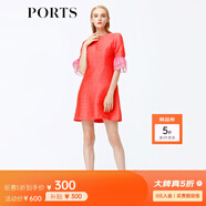 PORTS寶姿女裝五分袖蕾絲袖收腰短連衣裙YSB8D044GFE02 橙 XS (2)