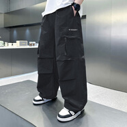 北極絨（Bejirog）男童休閑長(cháng)褲2025春秋新款卡其色灰色兒童中大童秋裝季闊腿直筒潮 黑色 120 cm