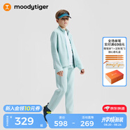 moodytiger兒童褲子春秋男童長(cháng)褲女童運動(dòng)褲肌理感拼接連帽外套家居服休閑褲 【男童外套】海沫綠 160 cm
