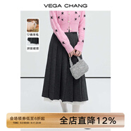 VEGA CHANG【50%綿羊毛】灰色半身裙秋冬女2025拼接蕾絲毛呢裙子 星河灰 S