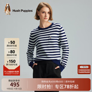 Hush Puppies暇步士女裝秋季復古撞色條紋百搭圓領(lǐng)套頭毛衣女 368藍白 M