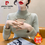 皮爾卡丹加絨加厚毛衣針織衫半高領(lǐng)秋冬新款鏤空洋氣針織打底設(shè)計(jì)上衣 黑色 +【不加絨】 薄款 S 95斤以下