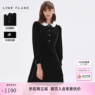 LIME FLARE萊茵福萊爾2024秋季新款赫本風(fēng)高級(jí)感絲絨連衣裙名媛風(fēng)小眾娃娃裙 黑色 S 155/76A