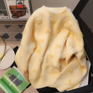 AEMAPE奶黃色毛衣女秋冬日系慵懶復(fù)古溫柔風(fēng)軟糯鵝黃色仿馬海毛針織衫女 黃色 L (105-115斤拍)