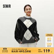森馬（Semir）森柔|毛衣女冬菱形格撞色落肩圓領(lǐng)寬松套頭衫慵懶學(xué)院風(fēng)毛衫 灰黑色調(diào)00329 M