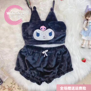 莫貝海（mobeihai）新款純欲加厚毛絨絨少女軟妹可愛(ài)睡衣抹胸套裝甜美居家服 黑色*庫洛米抹胸+短褲 S