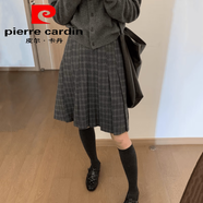 皮爾卡丹（pierre cardin）灰色顯高洋氣格子百褶裙大碼半身裙中款及膝A字裙冬季毛呢中長(cháng)裙 灰色 S 建議75-88斤