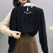 花花公子（PLAYBOY）秋冬新款設計感珍珠加絨加厚打底衫女時(shí)尚氣質(zhì)減齡百搭保暖上衣 黑色【原版】 L 建議85-110斤