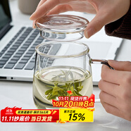 憶壺茶（YIHUTEA）泡茶杯茶水分離玻璃杯辦公室家用水杯男士茶杯玻璃高硼硅綠茶杯子 【玻璃蓋】500ML加厚君子杯