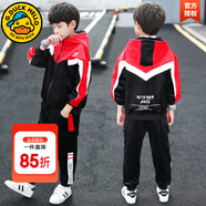 G.DUCKKIDS童裝男童套裝春秋季兒童秋裝套裝中大童小男孩衣服學(xué)生運(yùn)動(dòng)兩件套 金絲絨紅色 140 建議10-11歲【125-135cm】