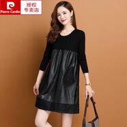 皮爾卡丹（pierre cardin）設(shè)計感羊毛衫女秋冬中長款寬松大碼針織毛衣裙胖媽媽洋氣連衣裙 下擺蕾絲 L