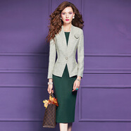 菲夢(mèng)伊含羊毛西裝套裝裙女冬季復古優(yōu)雅大方氣質(zhì)無(wú)袖連衣裙短外套 孔雀綠 S