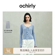 歐時力OCHIRLY 新款疆棉鏤空鉤花針織外套女開衫系帶2025春夏新款 淺藍 S