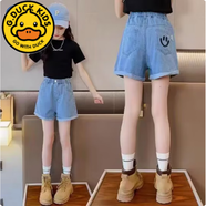 G.duck女童牛仔短褲兒童韓版高腰寬松熱褲2025新款夏季薄款大童女孩褲子 后口袋笑臉 150 cm 建議身高140-150cm9-10