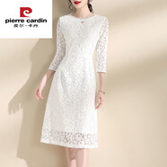 皮爾卡丹大碼女裝2025秋季新款蕾絲連衣裙優(yōu)雅輕奢中長(zhǎng)款打底裙簡(jiǎn)約白色裙白色 今年流行的輕奢品牌L 80-100