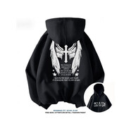 雪衣王秋冬街頭vibe十字架翅膀連帽衛(wèi)衣男女美式ins風(fēng)嘻哈潮流寬松上衣 黑色[加0厚銀狐絨高質(zhì)量升級版 S