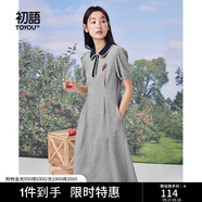 初語polo領(lǐng)連衣裙收腰顯瘦女夏季新款a字裙短袖t恤高腰中長裙 灰色 L