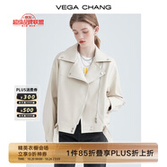 VEGA CHANG機車皮衣女秋季西裝領(lǐng)BF風(fēng)帥氣pu皮夾克短外套ins潮 米杏色 M