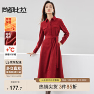 尚都比拉冬季氣質(zhì)通勤襯衫領(lǐng)氛圍感磨毛保暖收腰連衣裙 酒紅色 L 