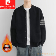 皮爾卡丹（pierre cardin）高端休閑針織開衫外套男士春秋季2025新款毛衣夾克拼色高級(jí)感秋冬 CWG2428-1黑色 一體絨 XL 120-140斤