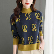 AEMAPE加絨加厚短款毛衣女裝秋冬季半高領(lǐng)小個(gè)子上衣寬松保暖針織打底衫 藏青色【不加絨】 常規 XL 建議120-130斤