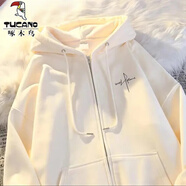 啄木鳥(niǎo)（TUCANO）美式復古簡(jiǎn)約個(gè)性開(kāi)衫連帽衛衣男秋冬oversize休閑寬松外套上衣男 杏色 L 【100---125斤】
