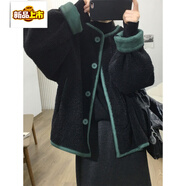 初徑2025新款大碼女裝斤韓系羊羔絨保暖外套胖mm秋冬季寬松顯瘦拼色大 黑色 3XL 建議200-250斤