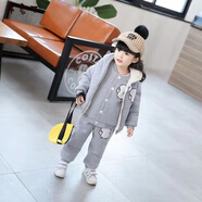 布魯丁嬰兒衣服秋冬季一歲半童裝寶寶加絨加厚套裝女童冬裝嬰兒童三件套 小羊灰 90