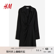 H&M女裝連衣裙秋季復(fù)古翻領(lǐng)氣質(zhì)長(zhǎng)袖通勤襯衫式休閑連身裙1187810 黑色 155/80