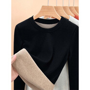 莫央打底衫女冬季加絨加厚莫代爾棉上衣女2025春秋新款內搭長(cháng)袖T恤女 黑色 加絨加厚【J388】 L 【建議105-115】