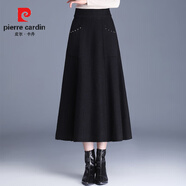 皮爾卡丹（pierre cardin）針織口袋毛線裙彈力高腰中長裙洋氣百搭秋冬季新款女裝厚款半身裙 黑色 均碼